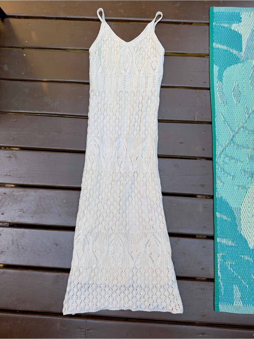 Freshman 1996 Cream Sleeveless Crochet Knit Maxi Dress